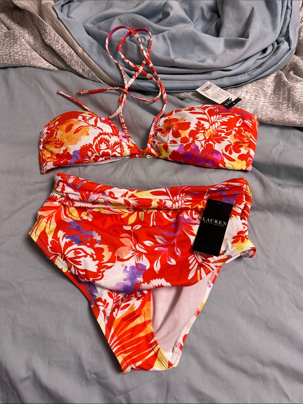 Lauren Ralph Lauren Red Floral High-Waist Bikini Set